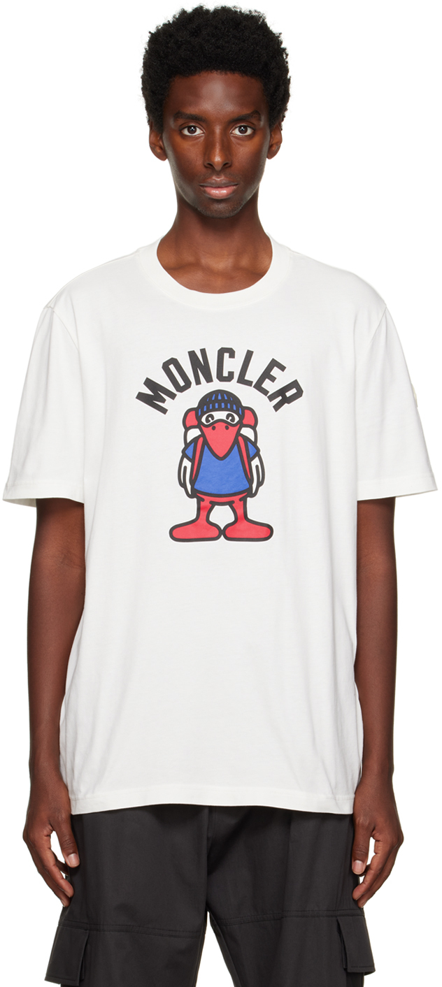 Moncler: White Printed T-Shirt | SSENSE