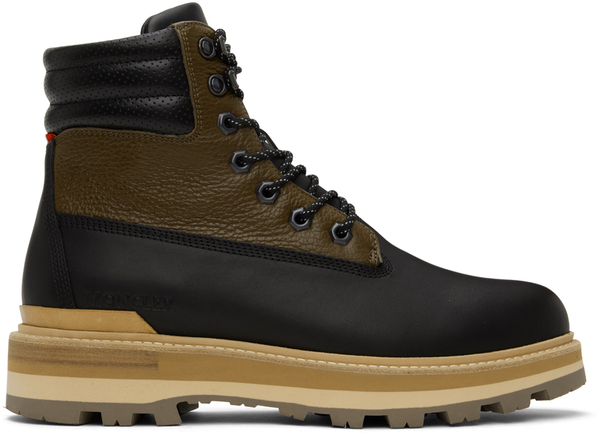 Shop Moncler Black & Brown Peka Boots In P98 Brown Black Leat