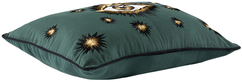 LES-OTTOMANS GREEN EMBROIDERED EYE CUSHION CASE