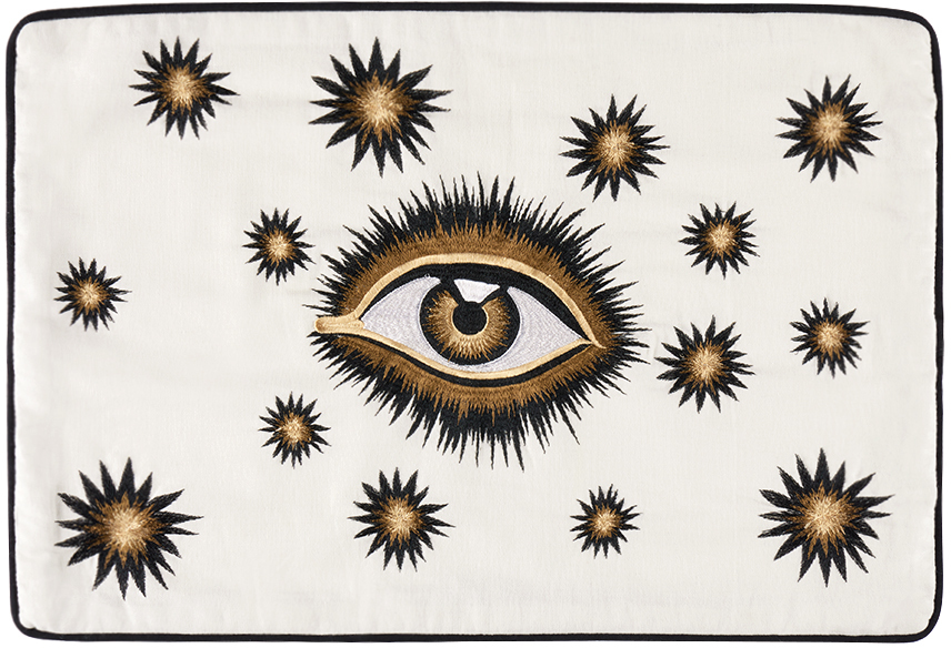 Les-ottomans White Embroidered Eye Cushion Case