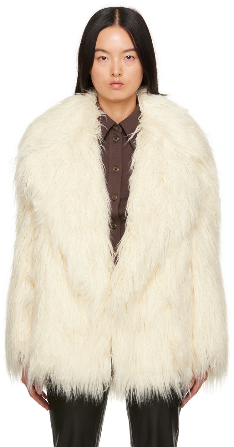 Frankie Shop Womens Off White Liza Oversized Faux-Fur Coat Xs/S