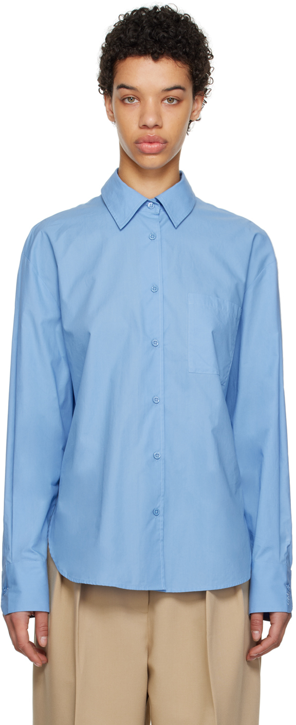 The Frankie Shop Lui Organic Cotton-poplin Shirt In Blue