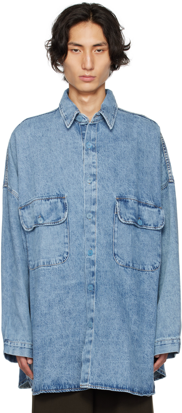 The Frankie Shop: Blue Dallas Denim Shirt | SSENSE Canada