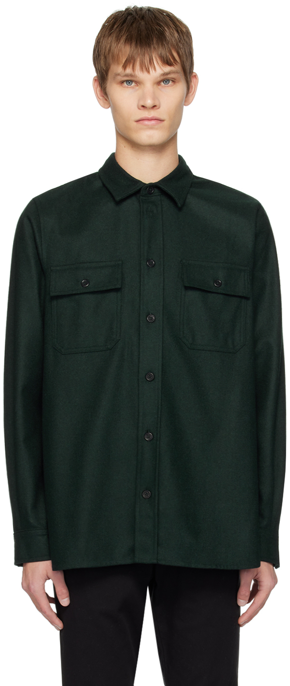 Norse Projects Silas Wool-blend Flannel Overshirt In Green
