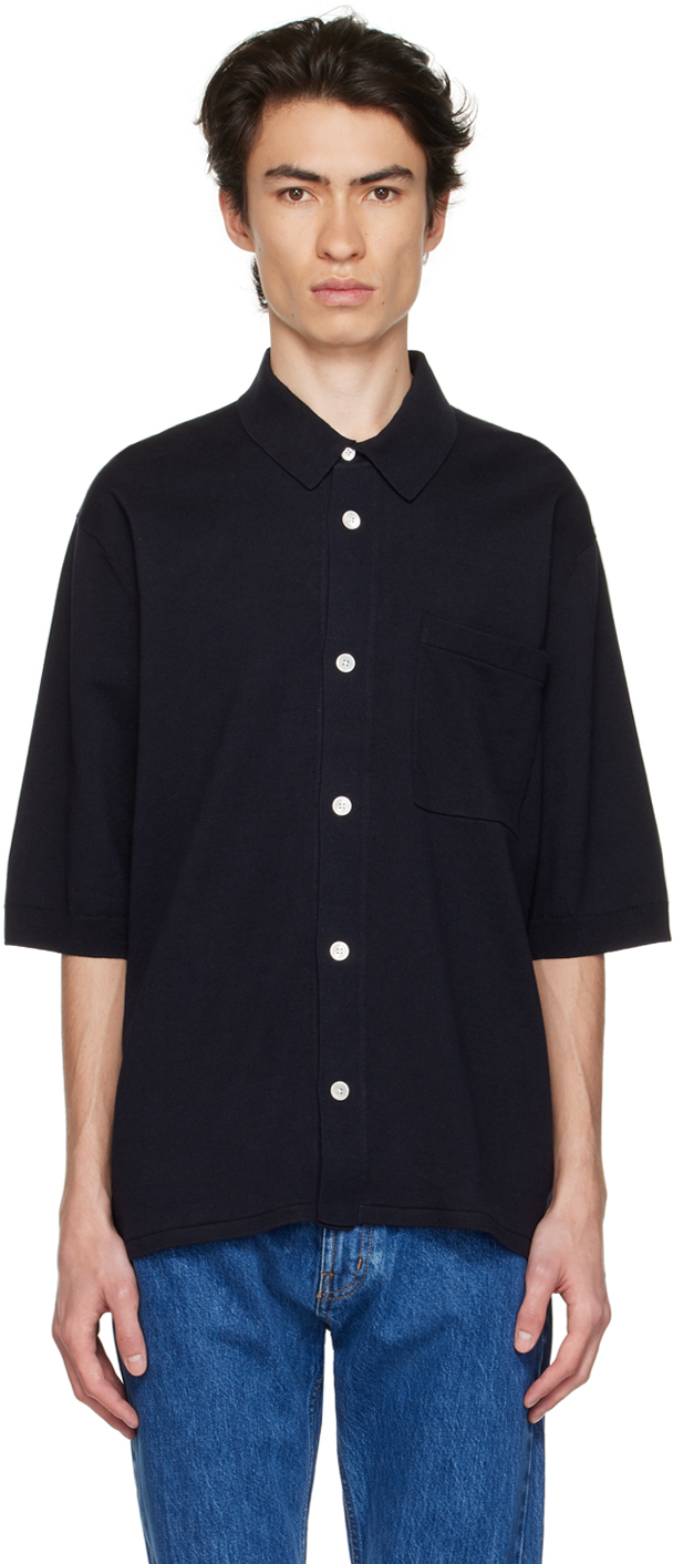 Shop Norse Projects Navy Rollo Shirt In Dark Navy