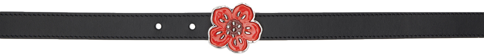 Black Kenzo Paris Thin Boke Flower Reversible Belt