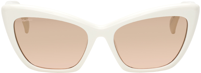 Shop Max Mara White Cat-eye Sunglasses In 21g Shiny White