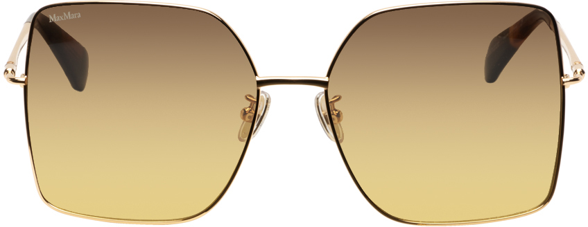 Max Mara Gold Square Sunglasses In 30f Shiny Deep Gold