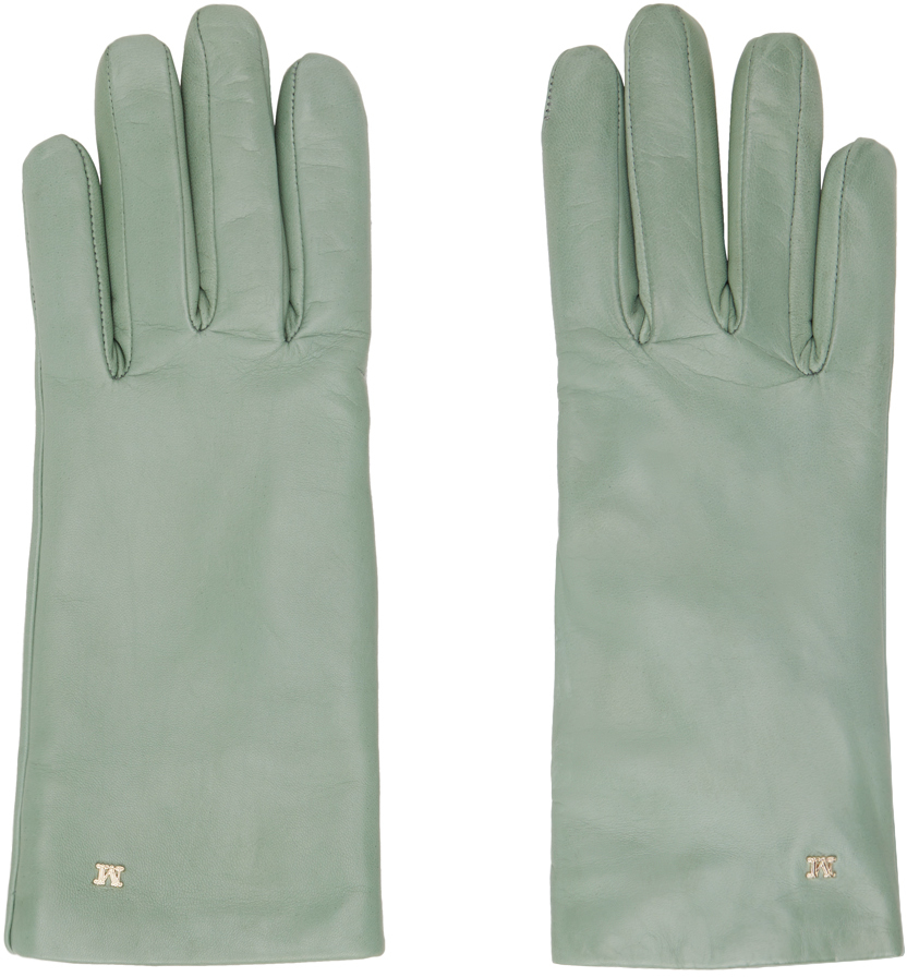 Max Mara Green Nappa Leather Gloves In 017 Sage Green