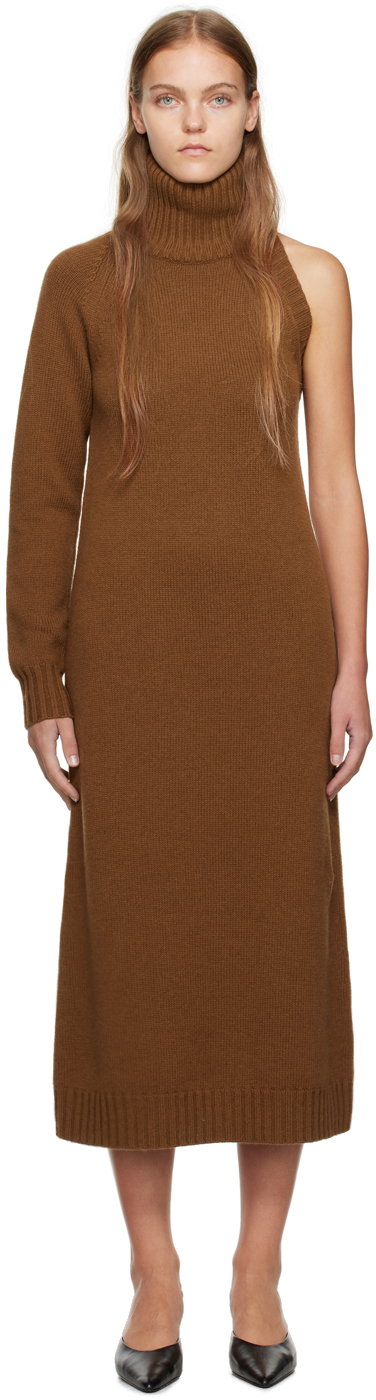 Max Mara Brown Single-shoulder Midi Dress