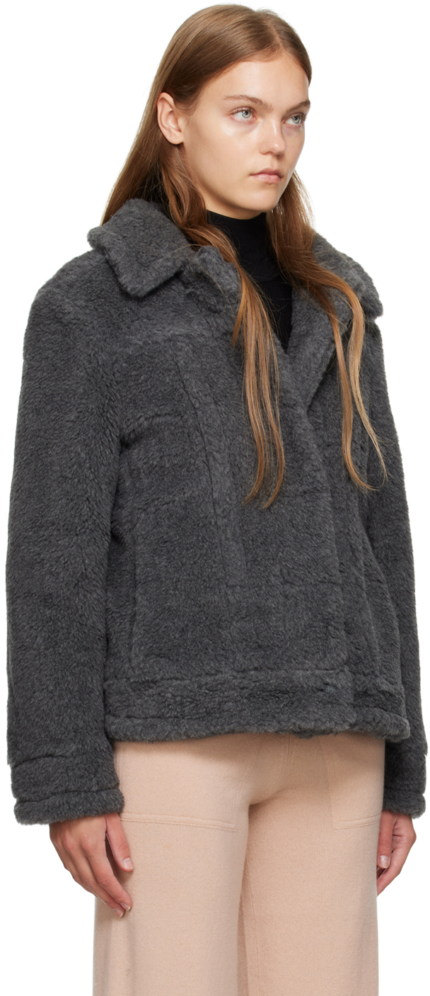 Max Mara Teddino Biker Short Coat In 001 Medium Grey