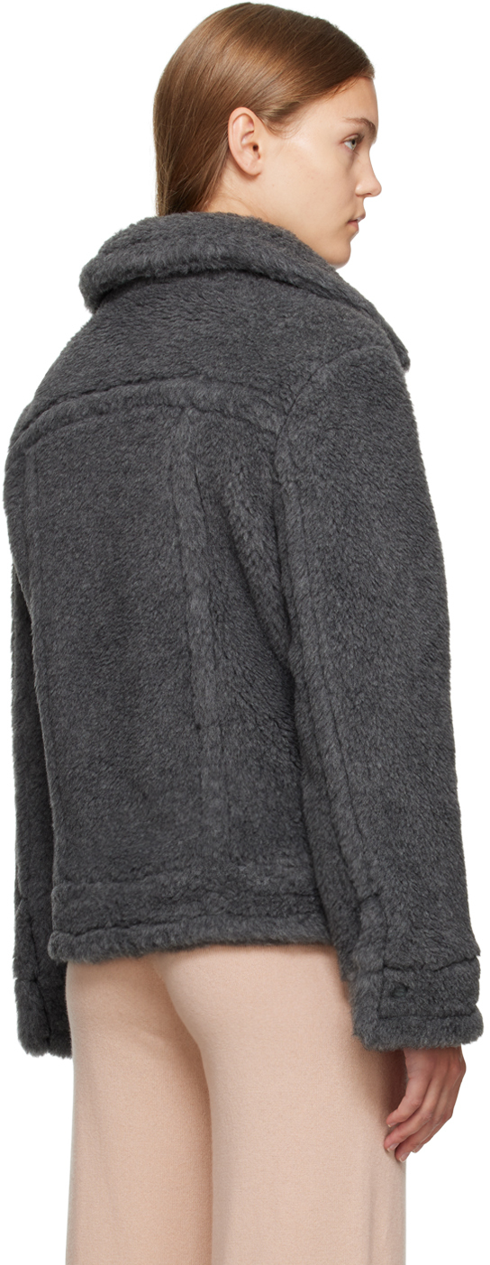 Max Mara Teddino Biker Short Coat In 001 Medium Grey