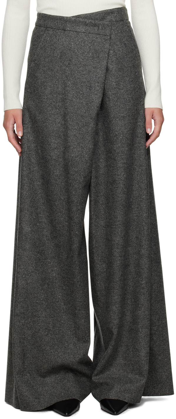 Max Mara Wool Asymmetric Wide-leg Trousers In Dark Grey
