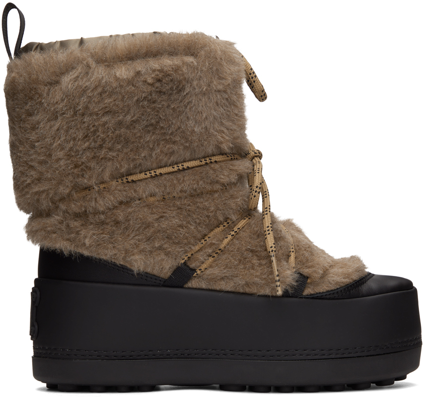 Maxine of Canada Womens 10 Brown Suede Crepe Wedge Heel Rabbit Fur Boots