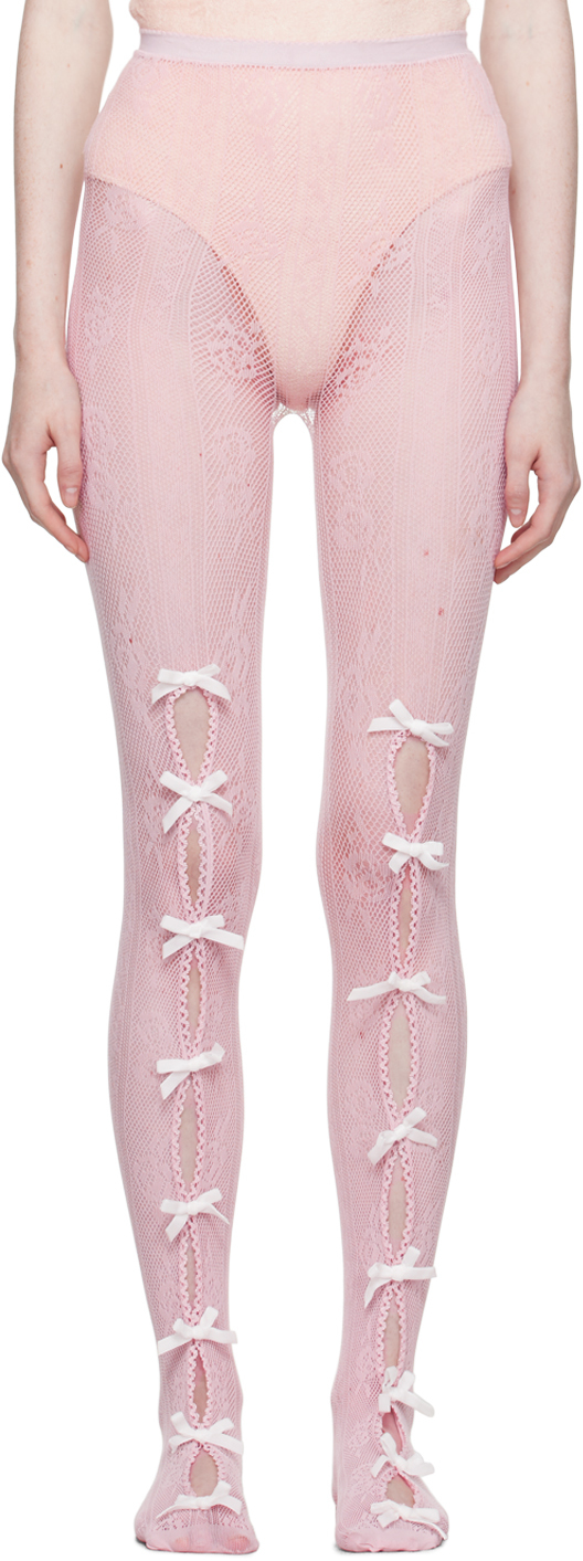 SSENSE Canada Exclusive Pink Bowknot Fishnet Tights by Nφdress on Sale