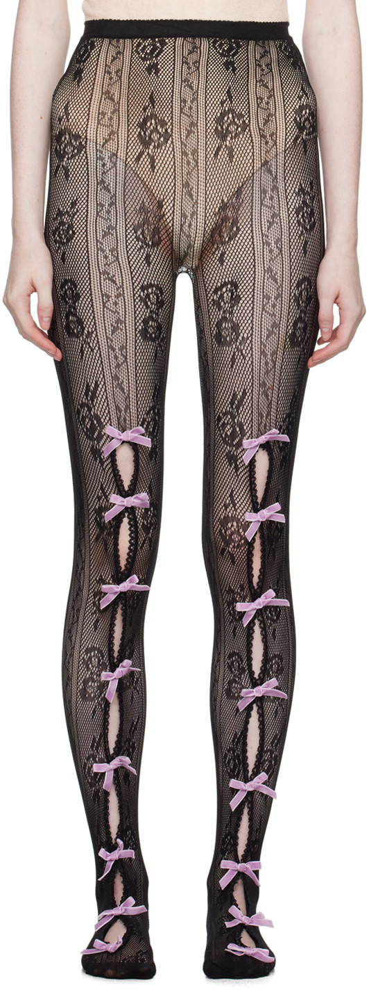 Black Bowknot Fishnet Tights by Nφdress on Sale