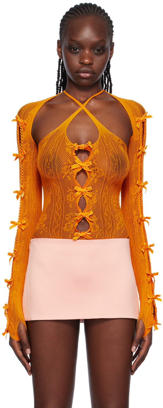 Nodress Orange Bow Bodysuit