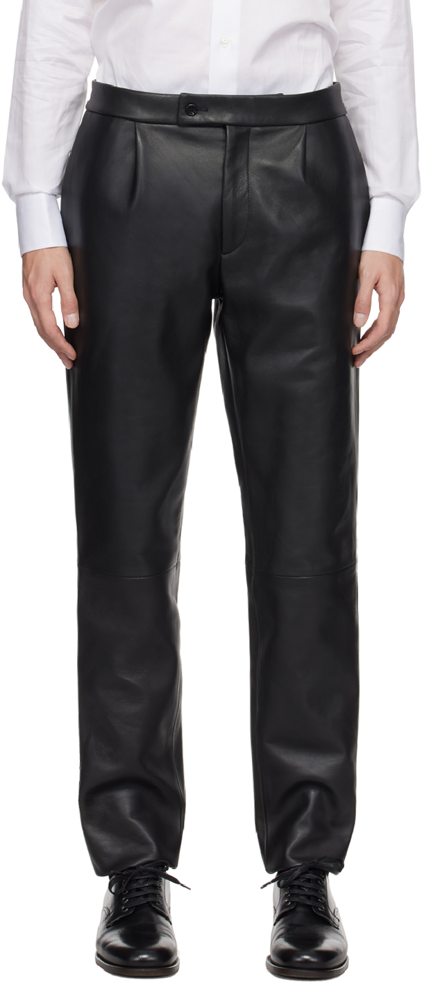 Lardini Black Attitude Leather Pants In 999 Black