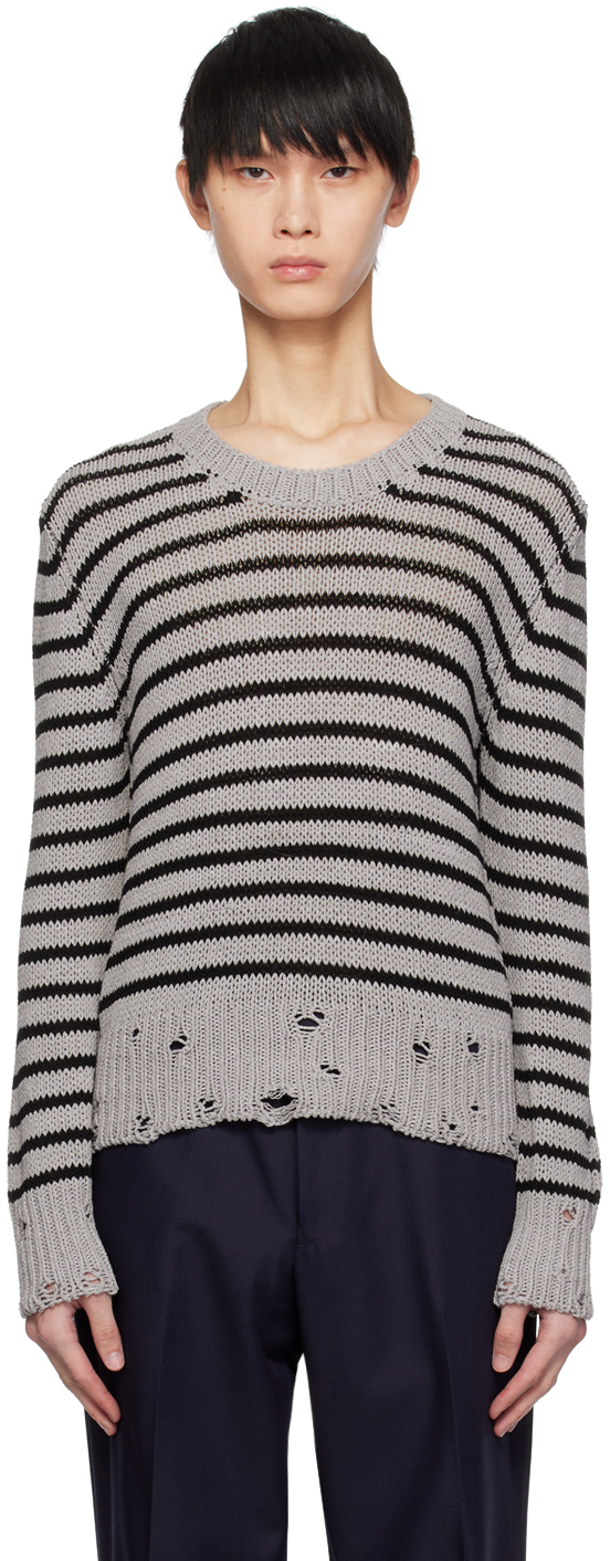 Lardini Gray Striped Sweater In 910ne Grey
