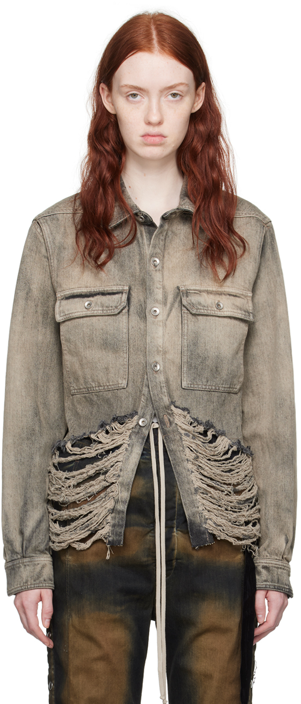 関税込◆大人気◆ RICK OWENS DRKSHDW デニム ケープ ジャケット Rick Owens DRKSHDWのブラウン ケープスリーブ クロップド
