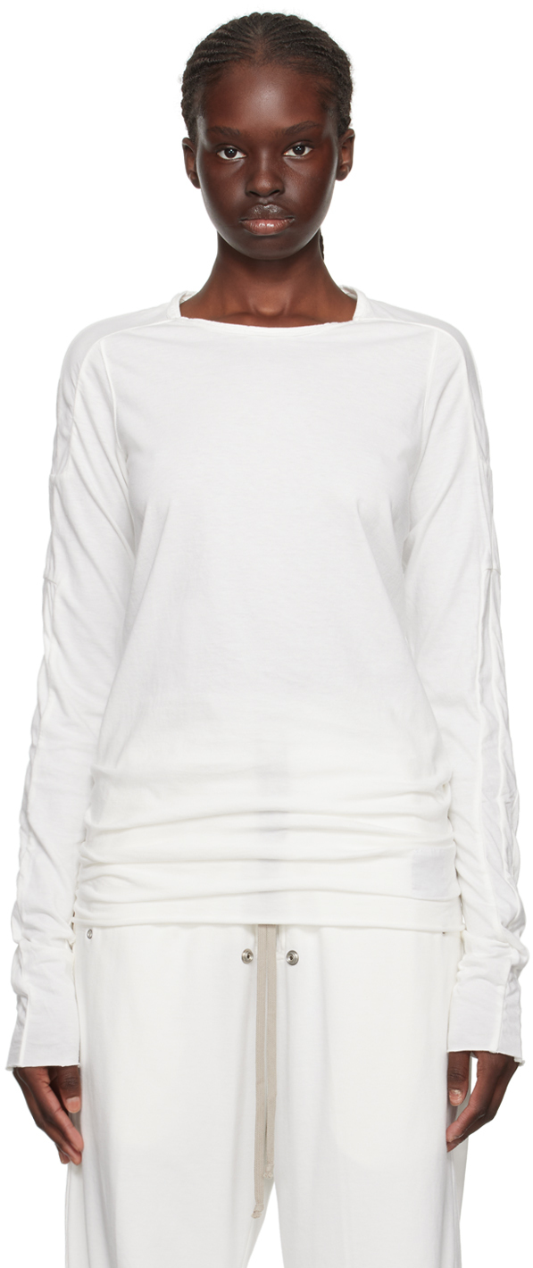 Shop Rick Owens Drkshdw Off-white Scarification Long Sleeve T-shirt In 11 Milk