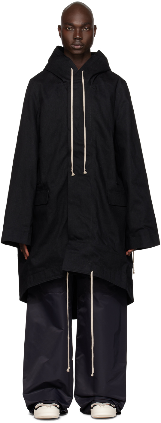 Black Hooded Denim Coat