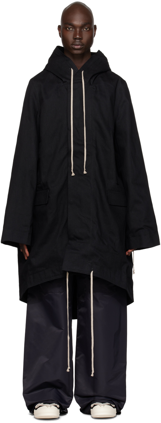 Black Hooded Denim Coat by Rick Owens DRKSHDW on Sale