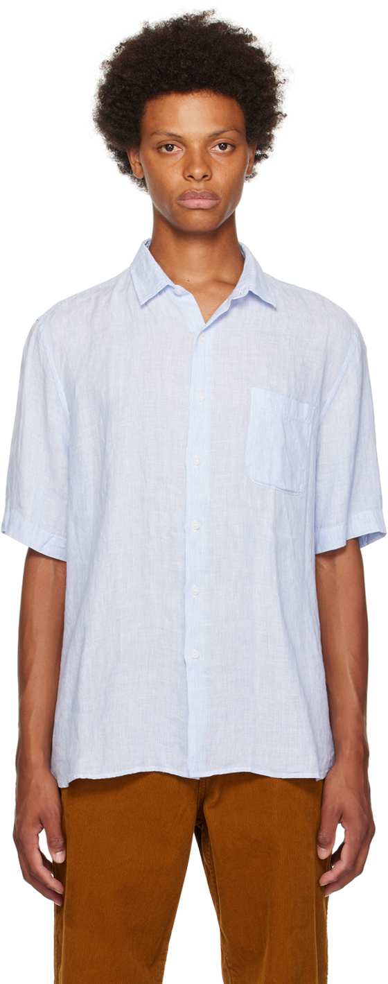 Shop Sunspel Blue Micro Stripe Shirt In Stld Cool Blue Micro