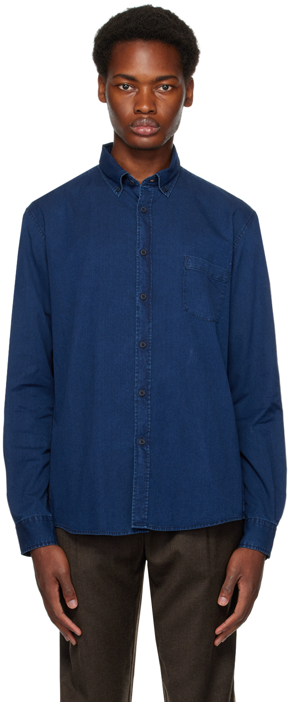 Sunspel: Indigo Button-Down Shirt | SSENSE UK