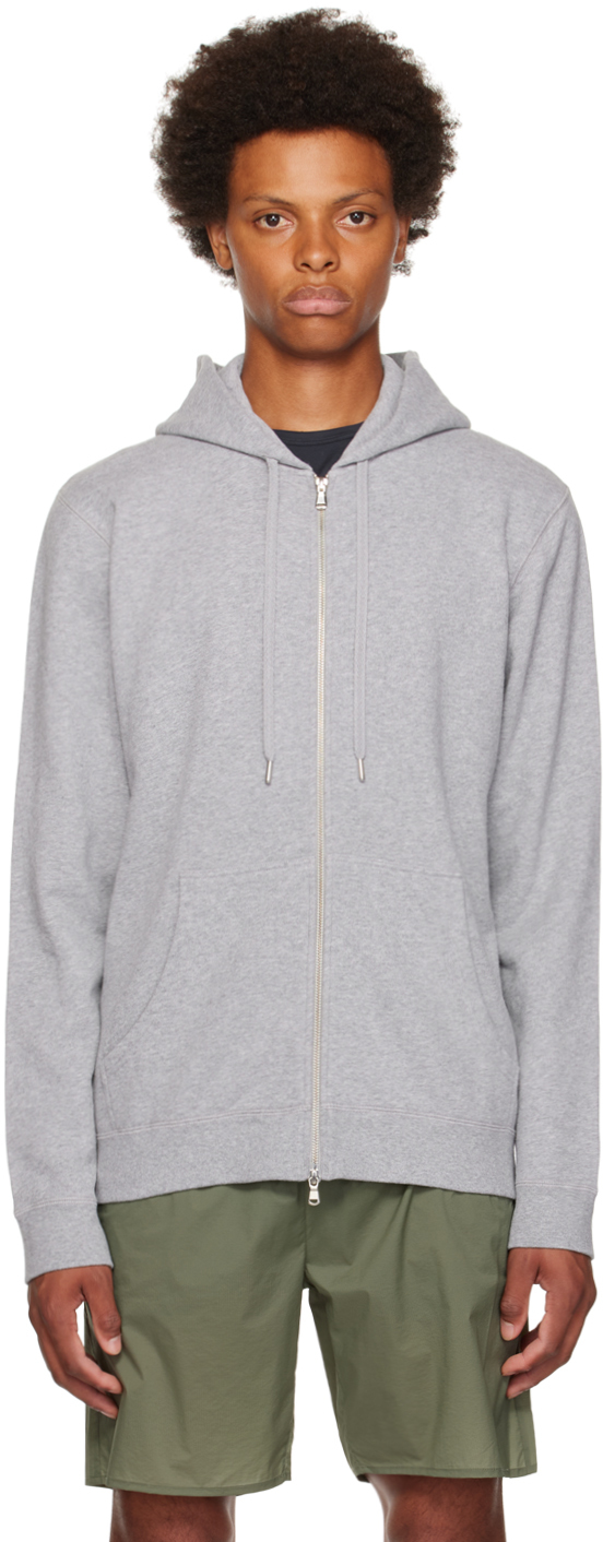 Sunspel Grey Loopback Zip Hoodie In Gyaa Grey Melange