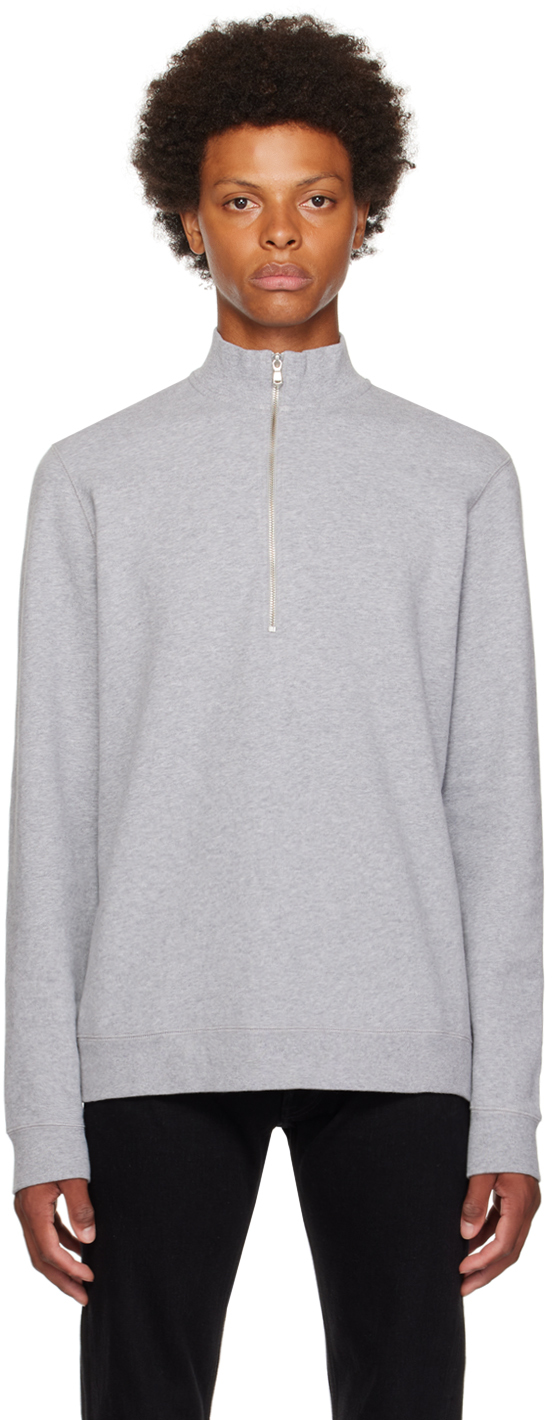 Shop Sunspel Gray Half-zip Sweatshirt In Gyaa Grey Melange