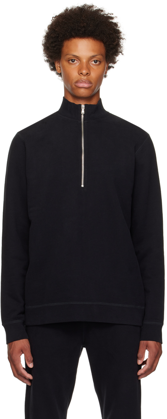 Sunspel Black Half-zip Sweatshirt In Bkaa Black