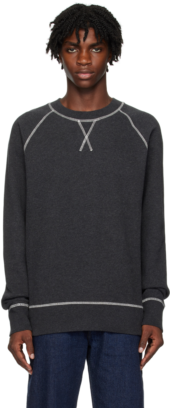 Sunspel Grey Contrast Stitching Sweatshirt In Charcoal Melange