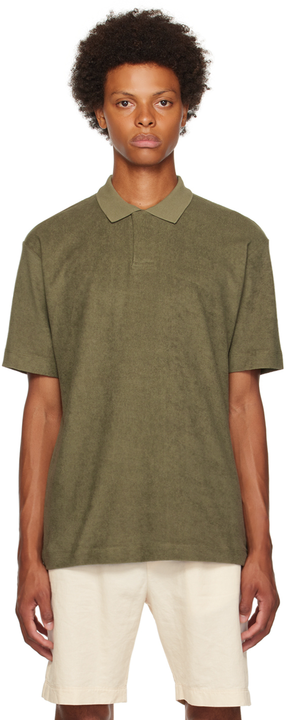 Sunspel Mens Hunter Green Ribbed-trim Cotton-towelling Polo Shirt