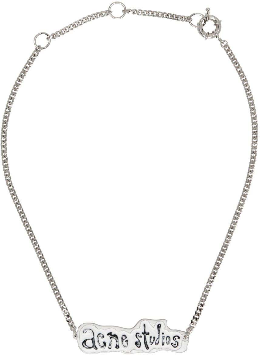Acne Studios Silver Label Necklace In Silver,grey