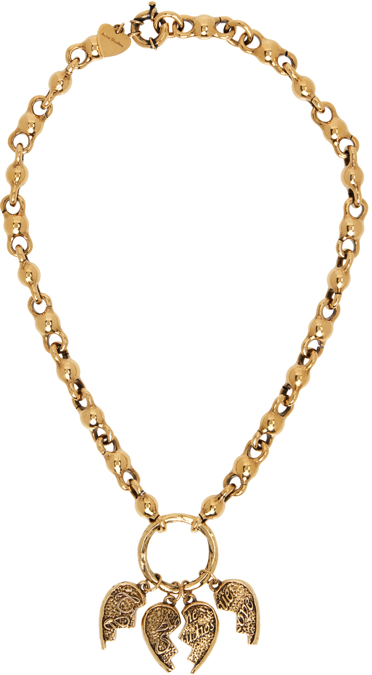 Shop Acne Studios Gold Agoflus Multi Broken Heart Necklace In Byk Antique Gold