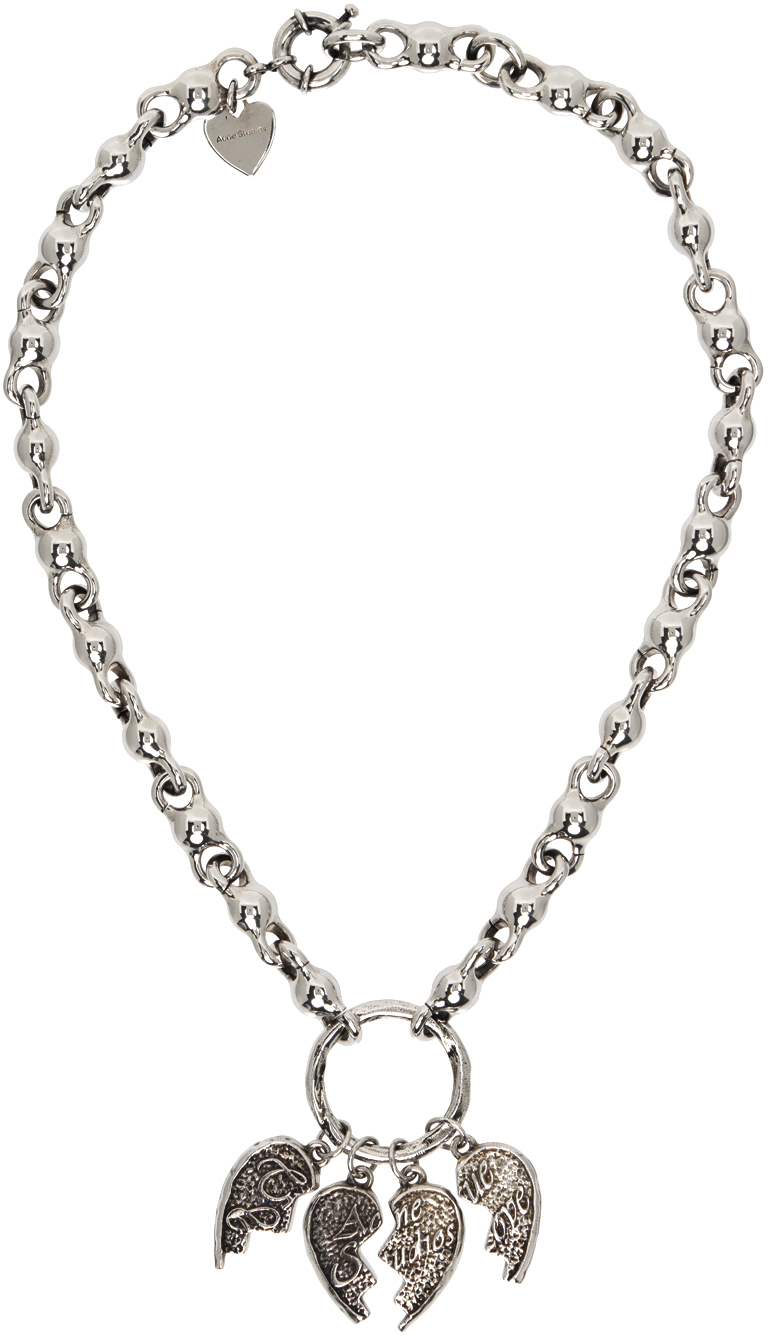 Acne Studios Silver Agoflus Multi Broken Heart Necklace In Bwf Antique Silver