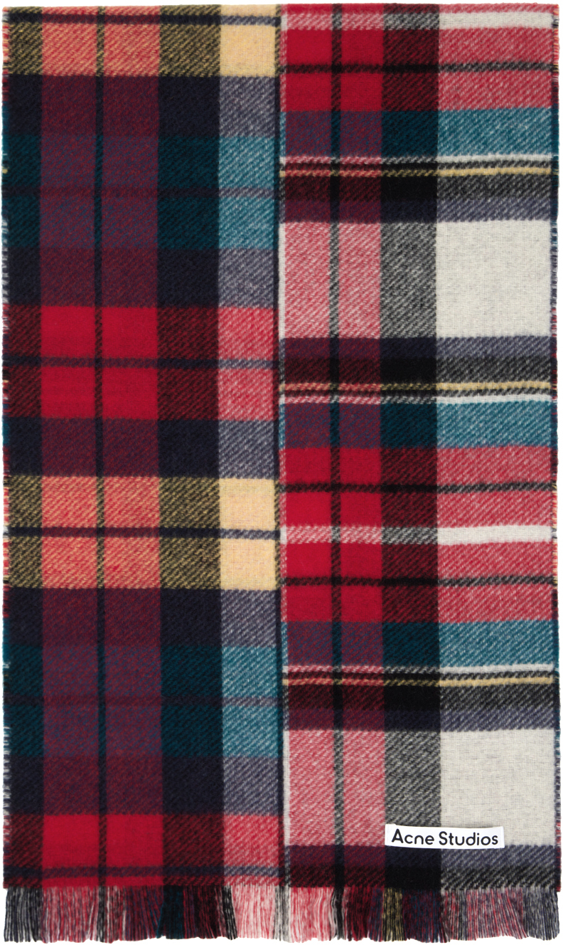 Acne Studios Red & Blue Mixed Check Scarf In Red,blue,white