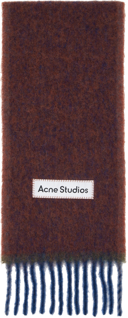 Acne Studios Logo Patch Wool Scarf In Aubergine Blue