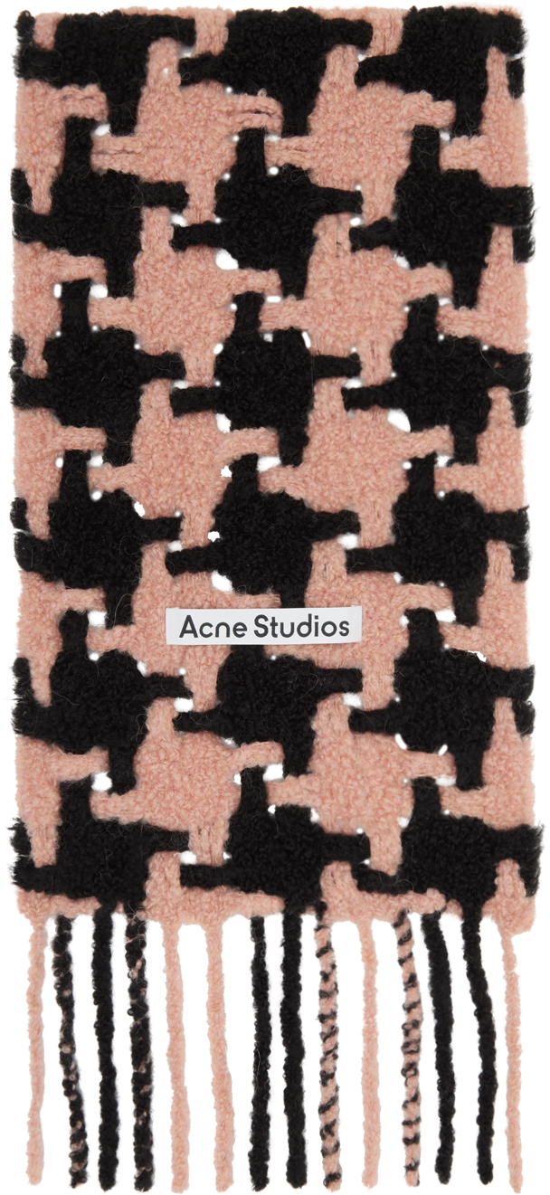 Acne Studios: Pink & Black Houndstooth Scarf | SSENSE