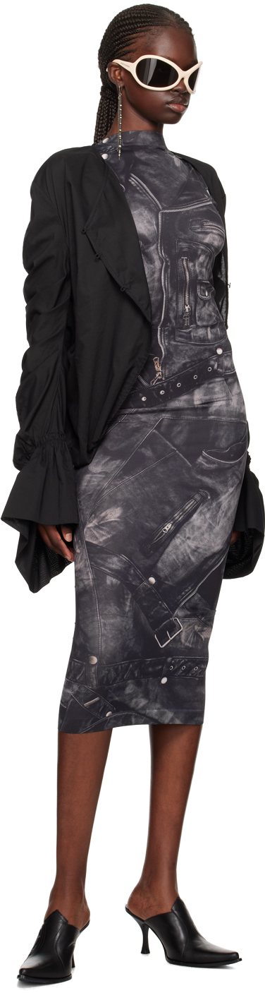 Acne Studios Graphic-print Sleeveless Midi Dress In Bm0 Faded Black