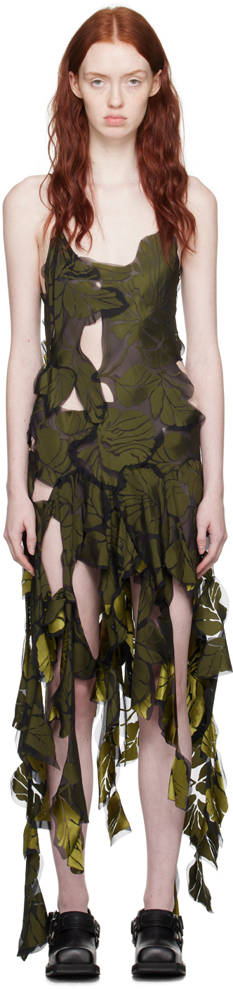 ACNE STUDIOS BLACK & GREEN PATCHWORK MIDI DRESS