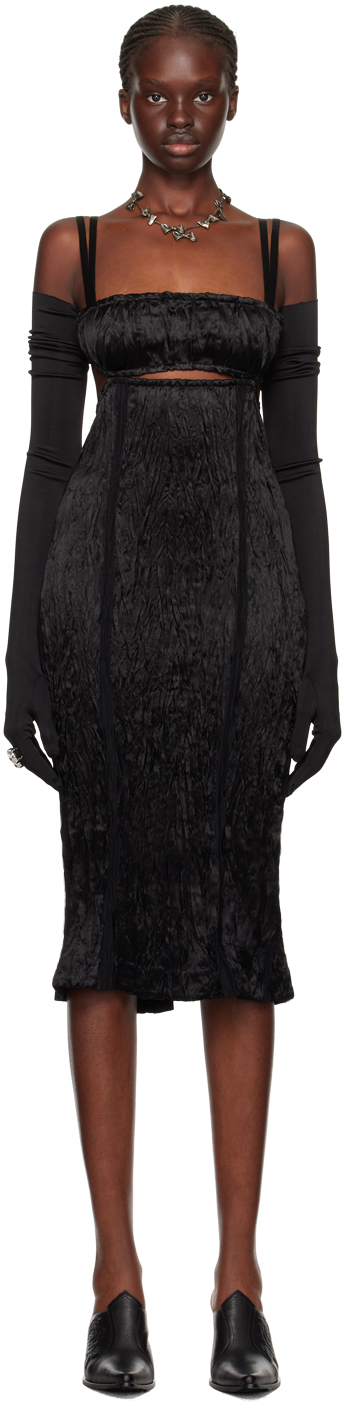 Shop Acne Studios Black Crinkled Midi Dress In 900 Black