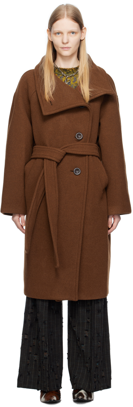 Acne Studios Brown Belted Coat In 640 Camel Brown