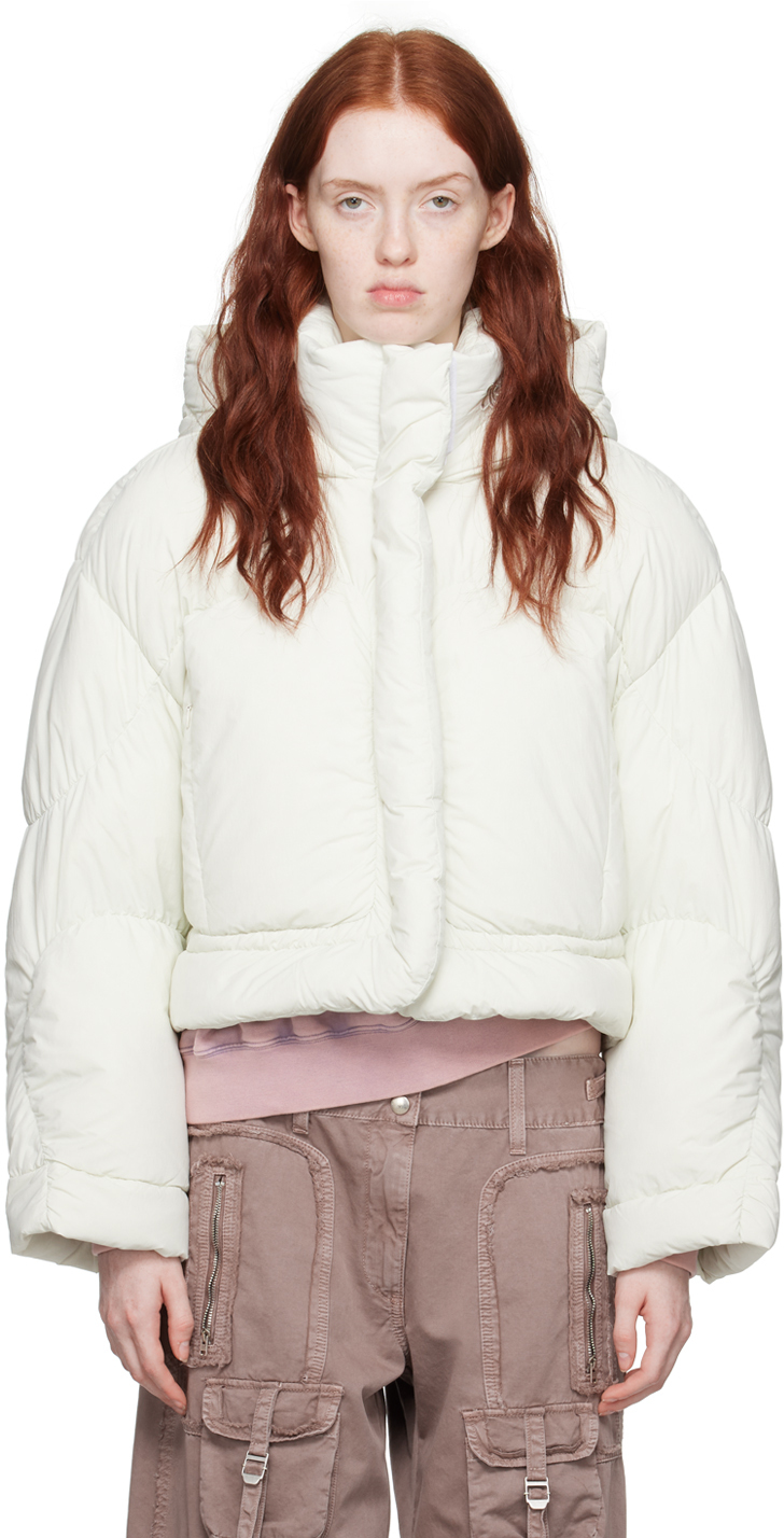 Shop Acne Studios Off-white Hooded Down Jacket In Bhu Porcelain White