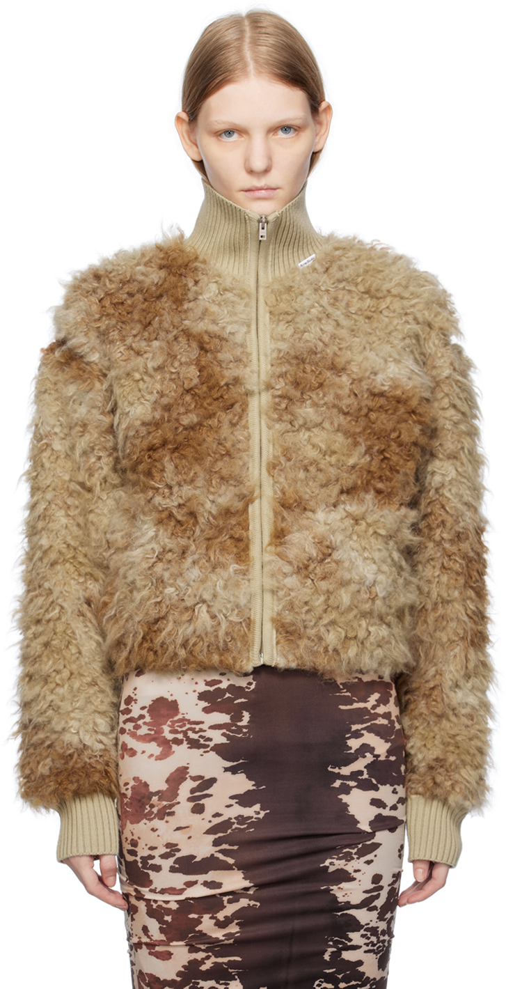 Acne Studios Brown & Beige Furry Faux-Fur Jacket