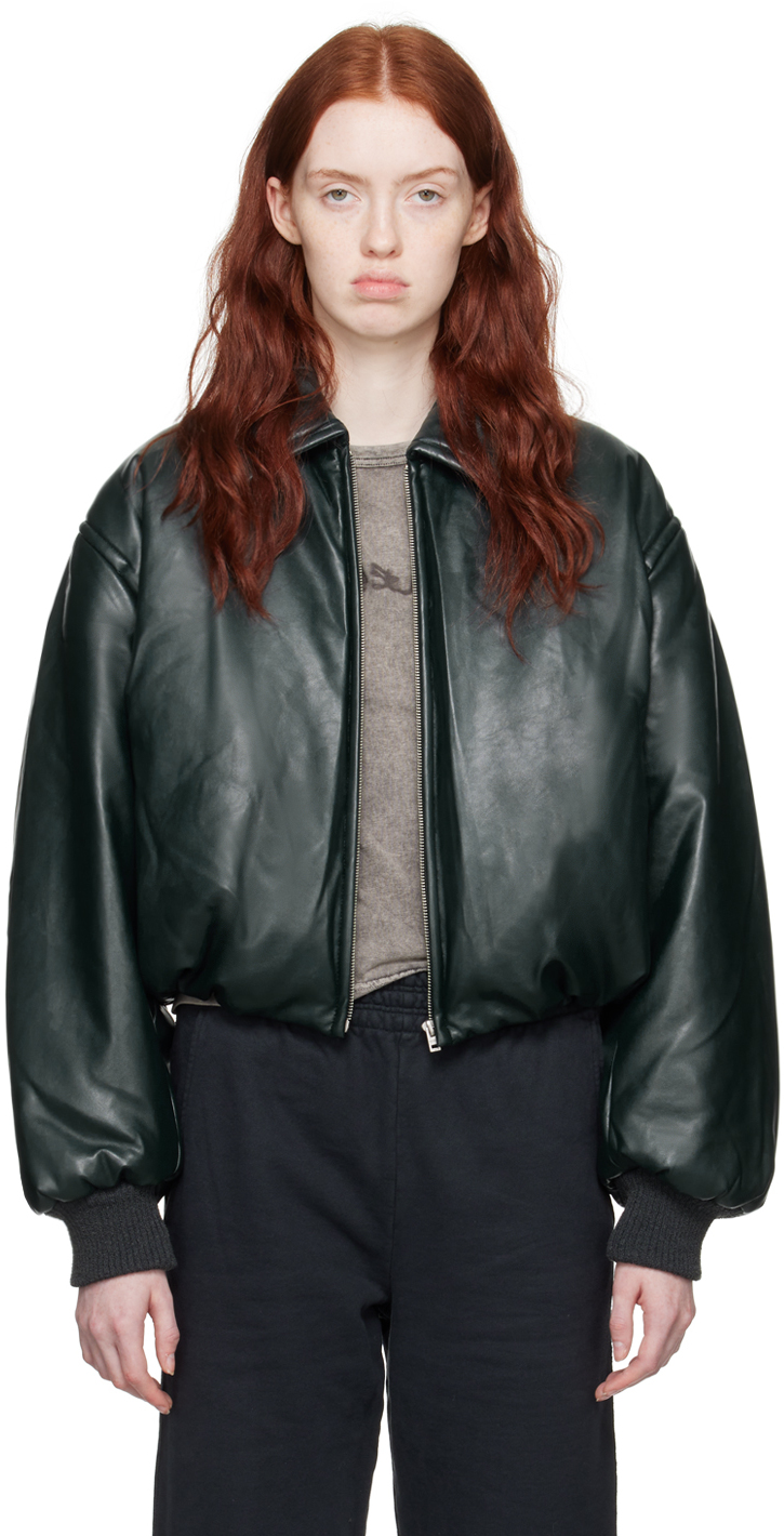 Green Coated Faux-Leather Jacket