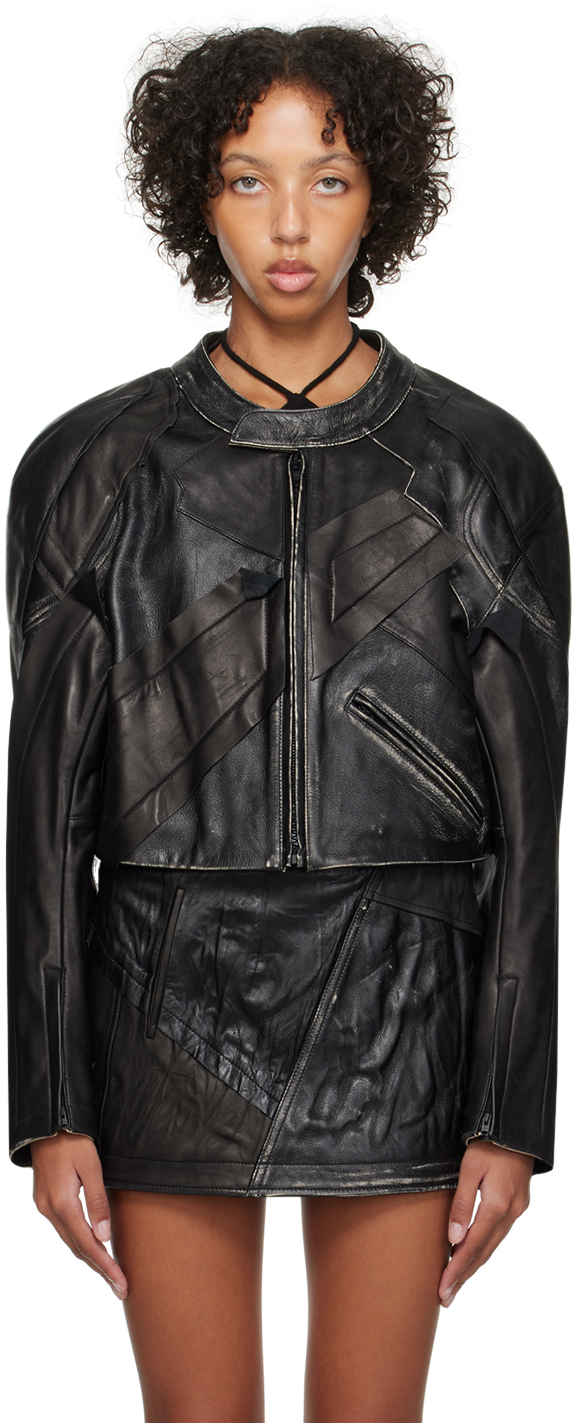 Shop Acne Studios Black Patchwork Leather Jacket In 900 Black