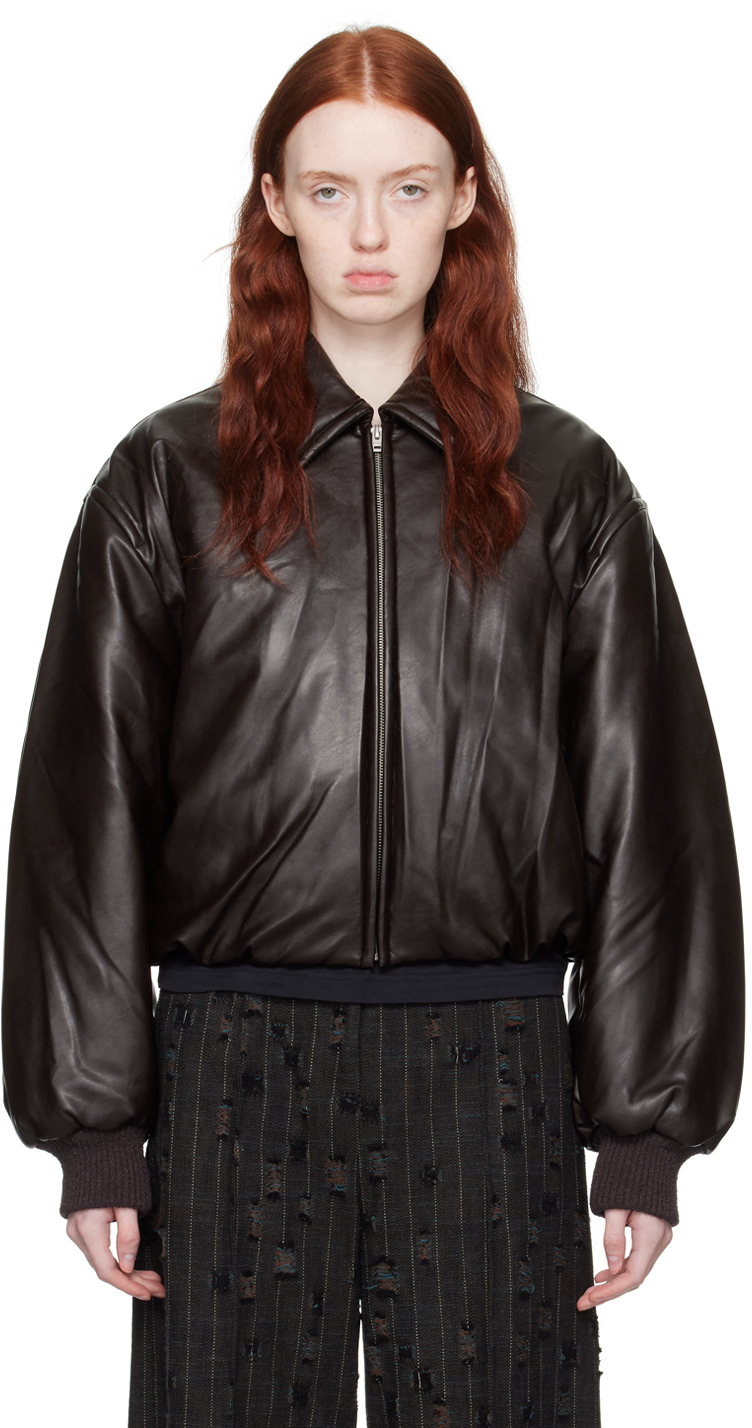 Acne Studios Brown Coated Faux-leather Bomber Jacket In Adm Dark Brown