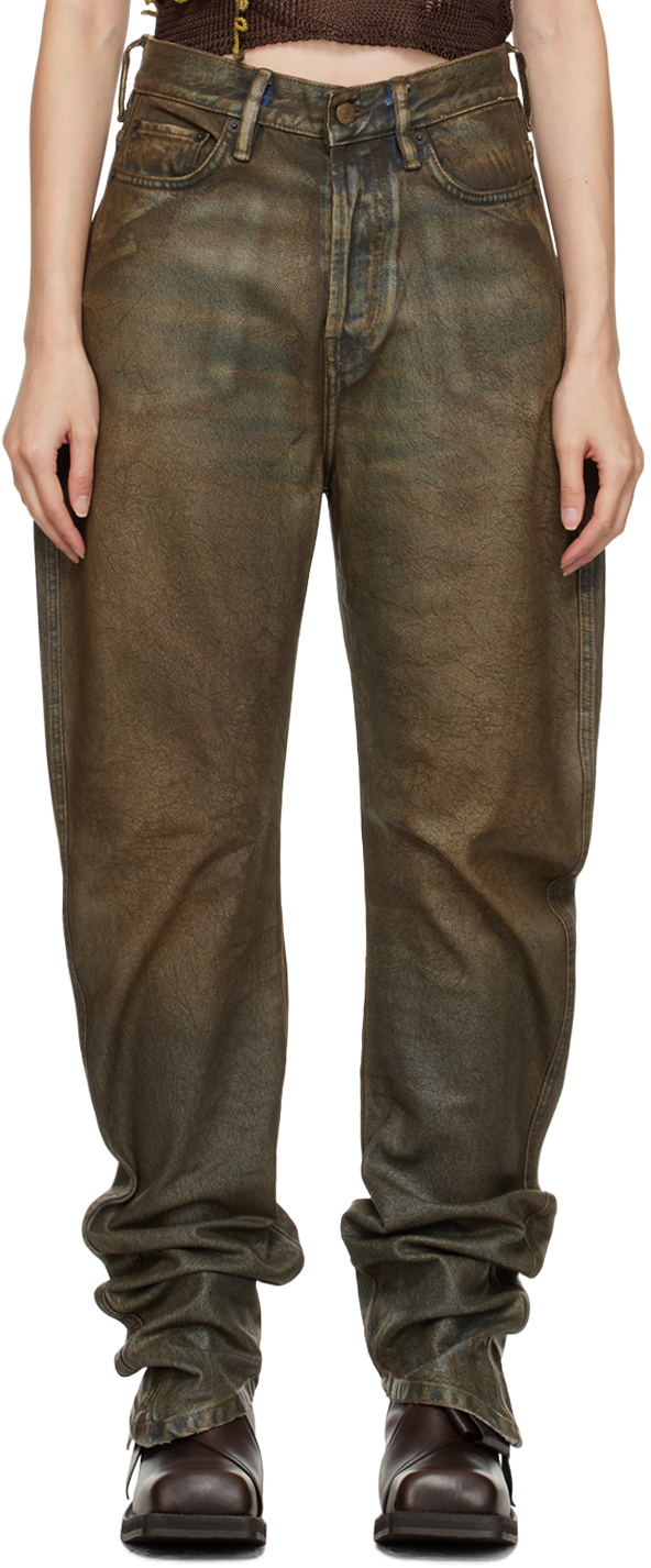 Acne Studios: Brown Coated Jeans | SSENSE